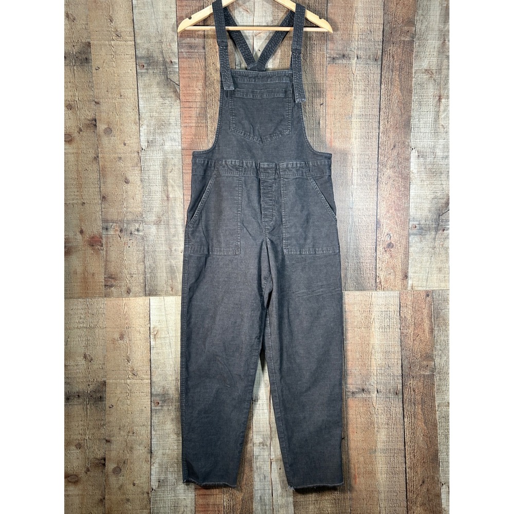Aerie Charcoal Gray Corduroy Overalls Relaxed Straight Leg Raw Hem Small S